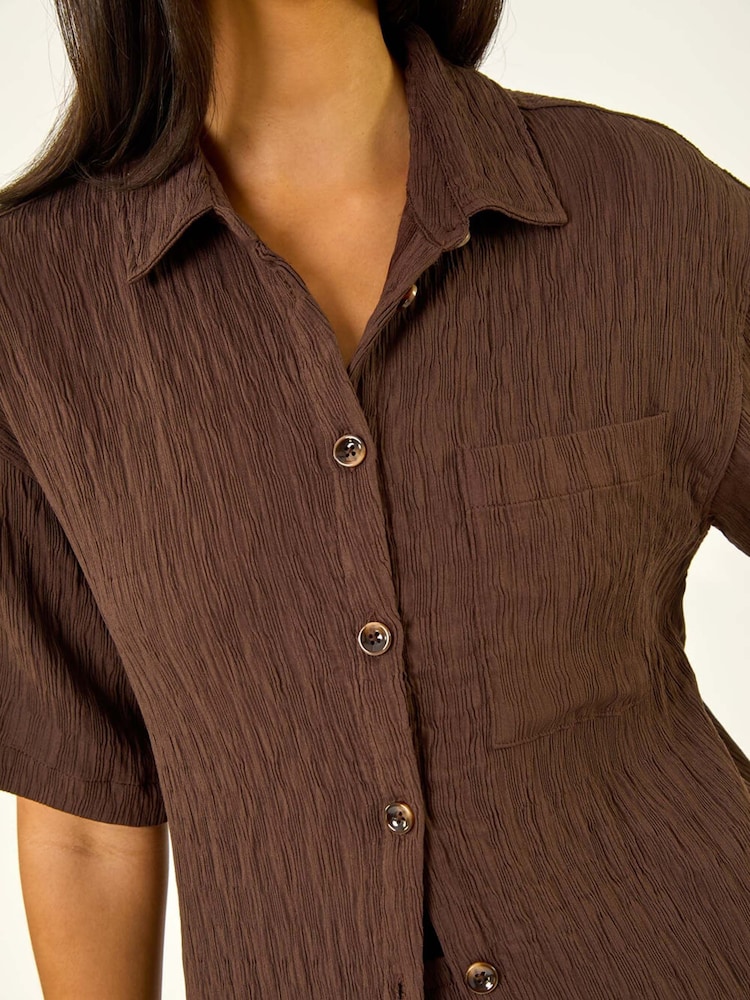 Roman Brown Textured Buttoned Blouse - Image 5 of 5