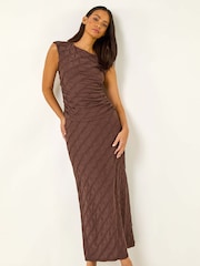 Roman Brown Textured Stretch Midi Skirt - Image 1 of 5