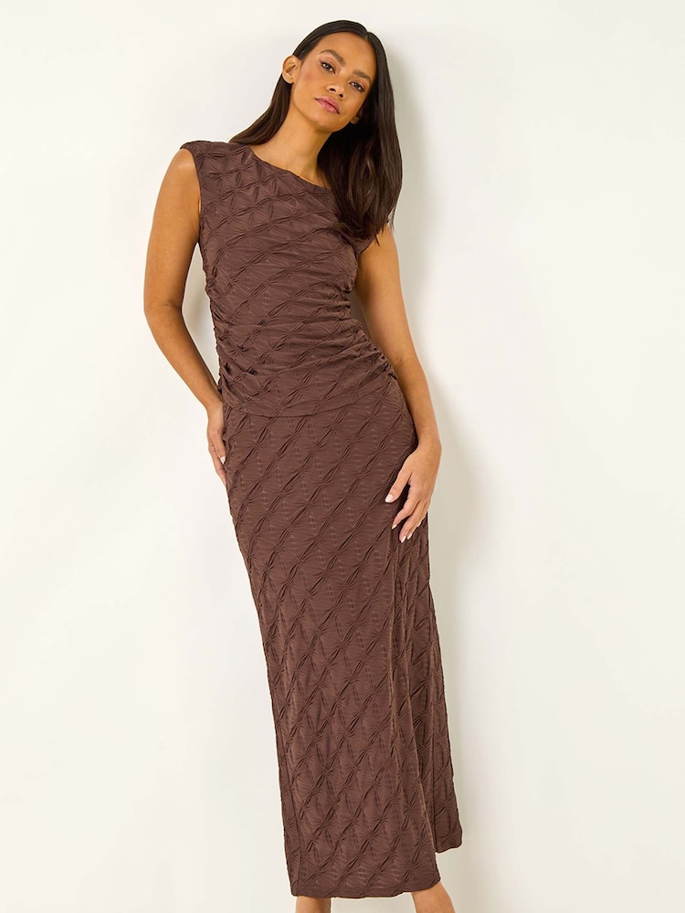 Roman Brown Textured Stretch Midi Skirt - Image 1 of 5