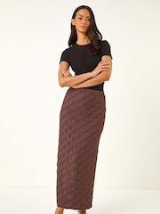 Roman Brown Textured Stretch Midi Skirt - Image 2 of 5