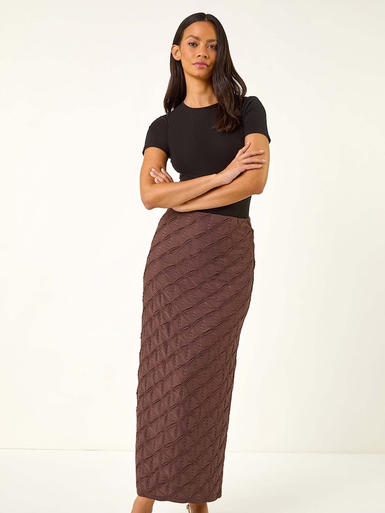 Roman Brown Textured Stretch Midi Skirt - Image 2 of 5