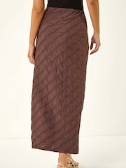 Roman Brown Textured Stretch Midi Skirt - Image 3 of 5