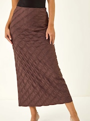 Roman Brown Textured Stretch Midi Skirt - Image 4 of 5