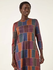 Roman Red Patchwork Button Swing Dress - Image 2 of 5