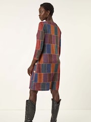 Roman Red Patchwork Button Swing Dress - Image 3 of 5