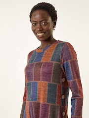 Roman Red Patchwork Button Swing Dress - Image 4 of 5