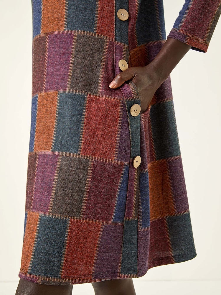 Roman Red Patchwork Button Swing Dress - Image 5 of 5