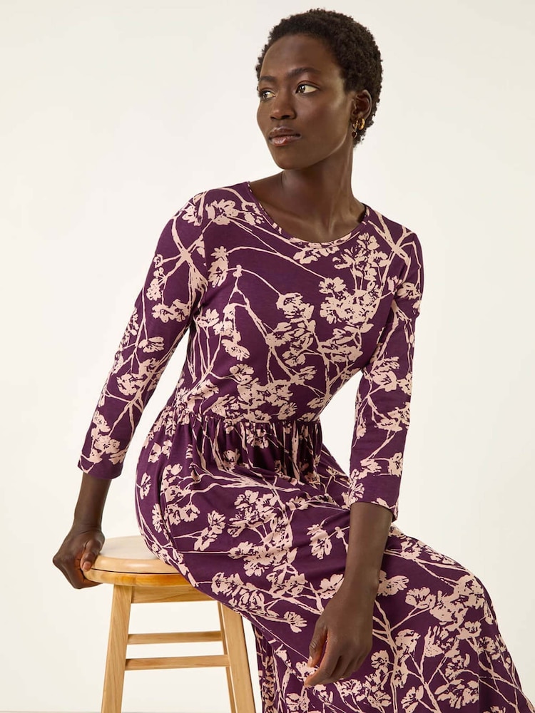Vestido midi elástico com estampa floral Roman Shadow - Imagem 1 de 5