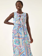 Vestido midi com estampa de gravata Roman Tie e laço frontal - Imagem 1 de 5