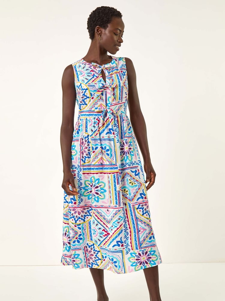 Vestido midi com estampa de gravata Roman Tie e laço frontal - Imagem 2 de 5