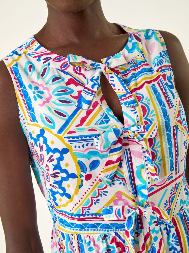 Vestido midi com estampa de gravata Roman Tie e laço frontal - Imagem 5 de 5