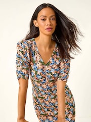 Vestido com estampa Roman Floral Print e franzido frontal - Imagem 1 de 5