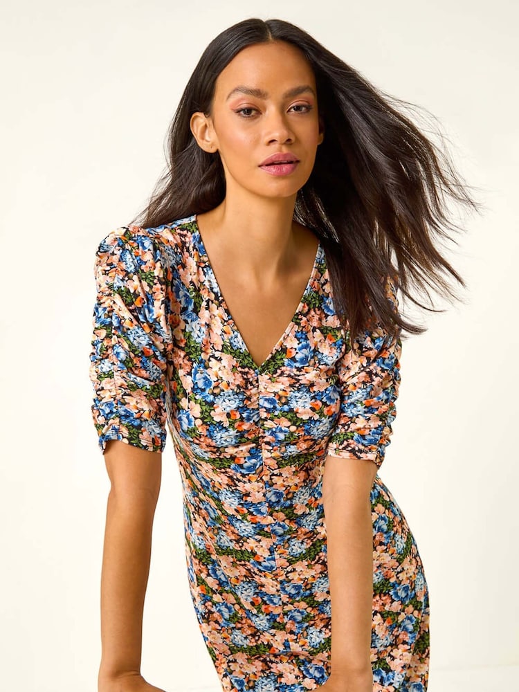 Vestido com estampa Roman Floral Print e franzido frontal - Imagem 1 de 5