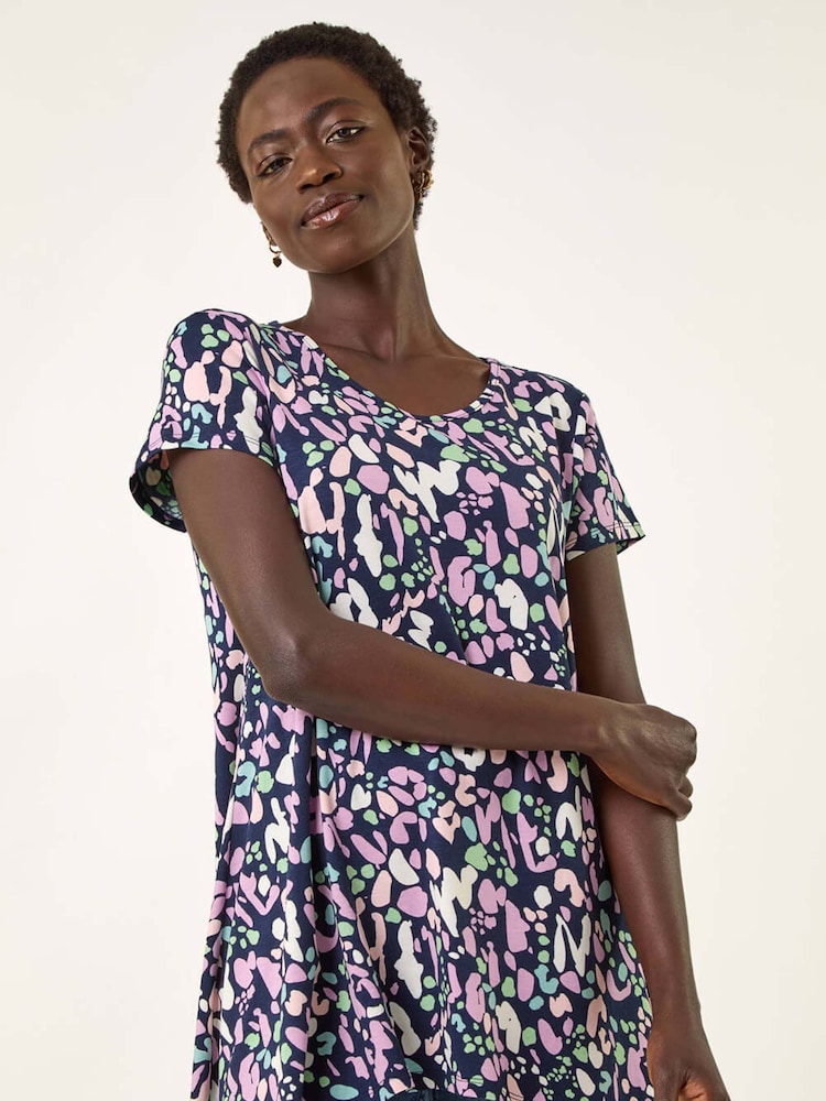 Blusa túnica com estampa de bolinhas romanas e bainha de lenço - Imagem 1 de 5
