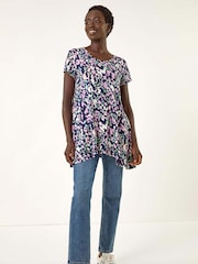 Blusa túnica com estampa de bolinhas romanas e bainha de lenço - Imagem 2 de 5