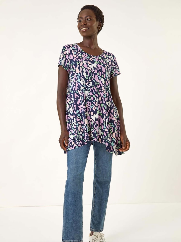 Blusa túnica com estampa de bolinhas romanas e bainha de lenço - Imagem 2 de 5