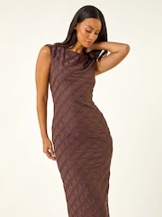 Roman Brown Textured Bodycon Midi Dress - Image 1 of 5