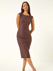 Roman Brown Textured Bodycon Midi Dress - Image 2 of 5
