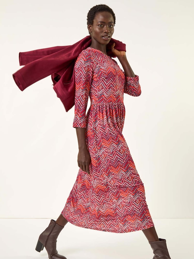 Roman Red Zig Zag Print Midi Dress - Image 1 of 5
