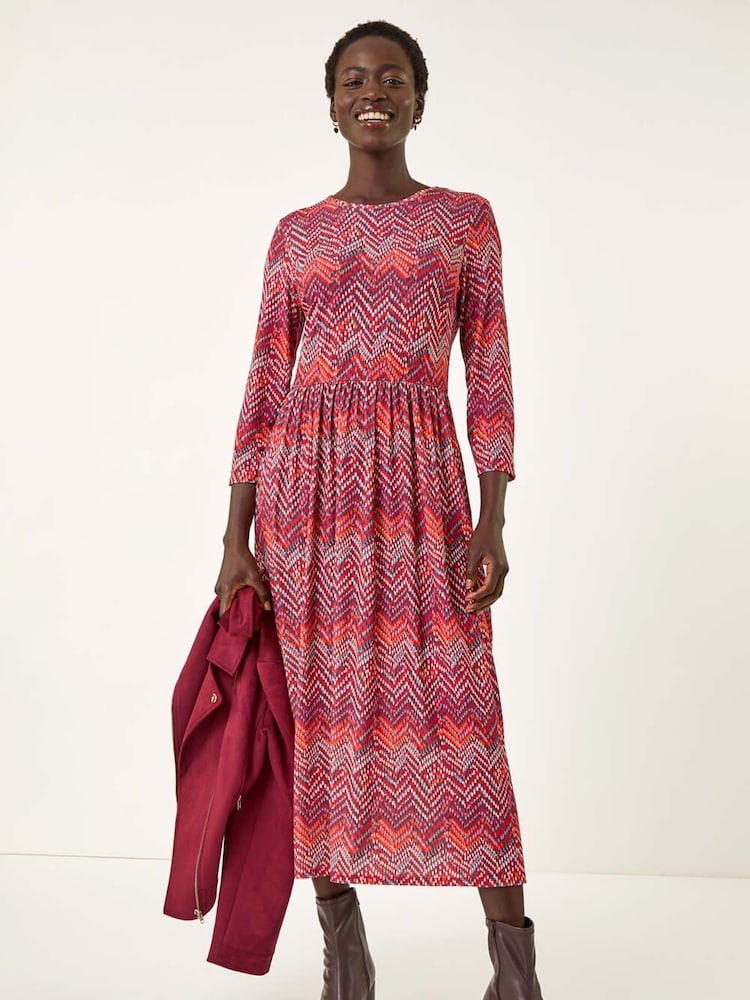 Roman Red Zig Zag Print Midi Dress - Image 2 of 5