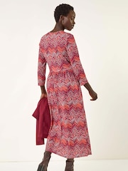 Roman Red Zig Zag Print Midi Dress - Image 3 of 5