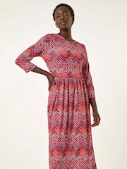 Roman Red Zig Zag Print Midi Dress - Image 4 of 5