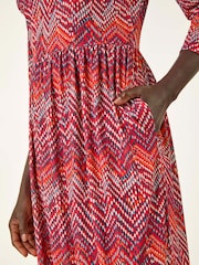 Roman Red Zig Zag Print Midi Dress - Image 5 of 5