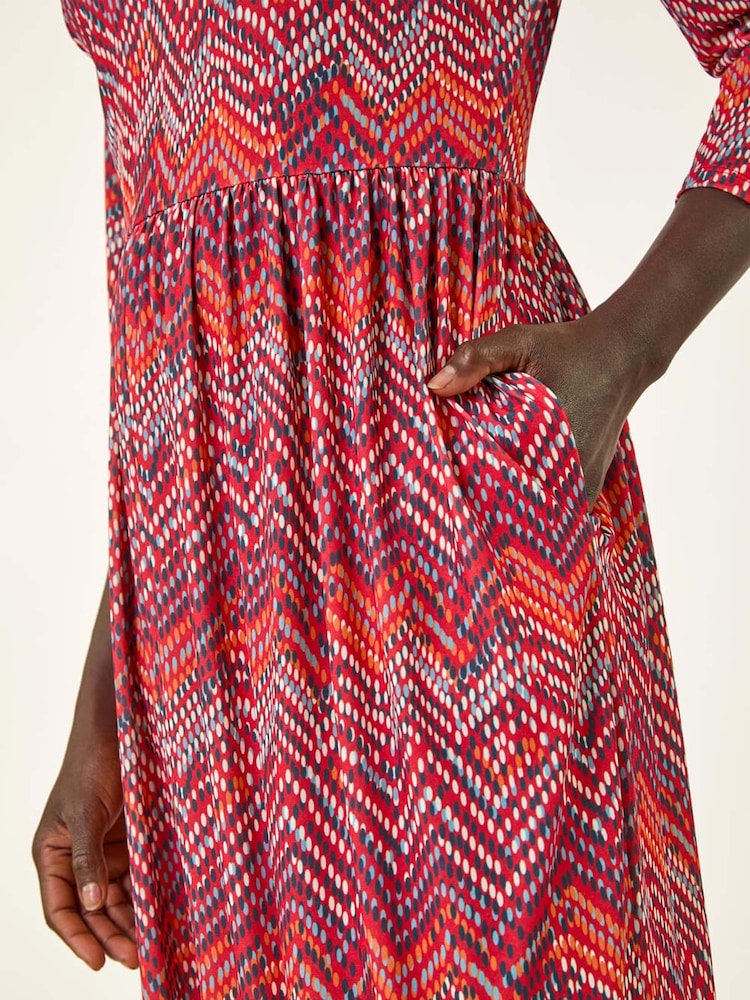 Roman Red Zig Zag Print Midi Dress - Image 5 of 5