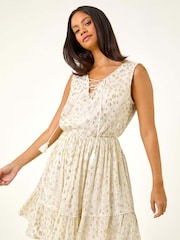 Roman White Leopard Print Foil Dress - Image 1 of 5
