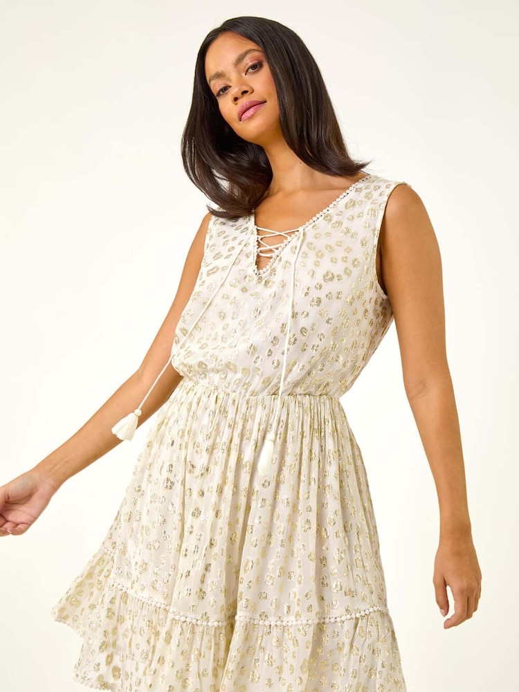 Roman White Leopard Print Foil Dress - Image 1 of 5