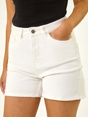Roman White High Waisted Denim Stretch Shorts - Image 5 of 5
