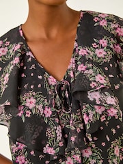 Roman Black Floral Print Frill Neck Blouse - Image 5 of 5