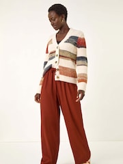Roman Brown Crinkle Texture Tie Front Trousers - Image 2 of 5