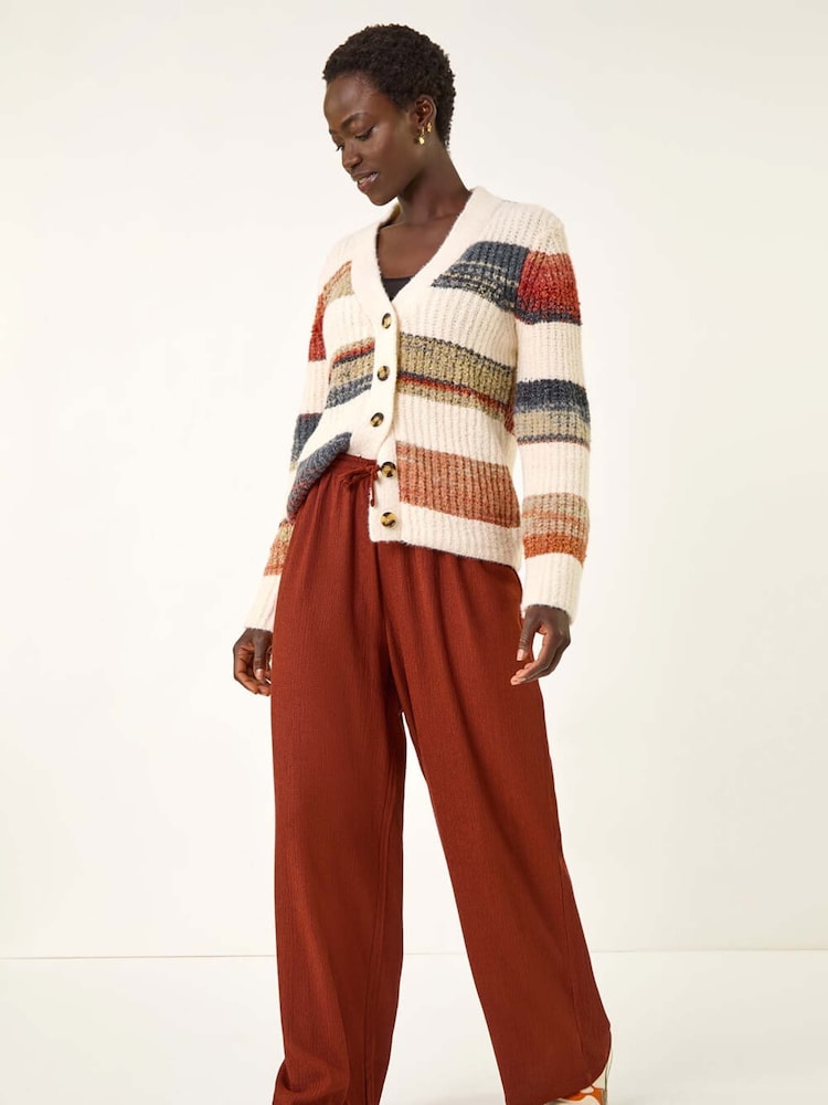 Roman Brown Crinkle Texture Tie Front Trousers - Image 2 of 5