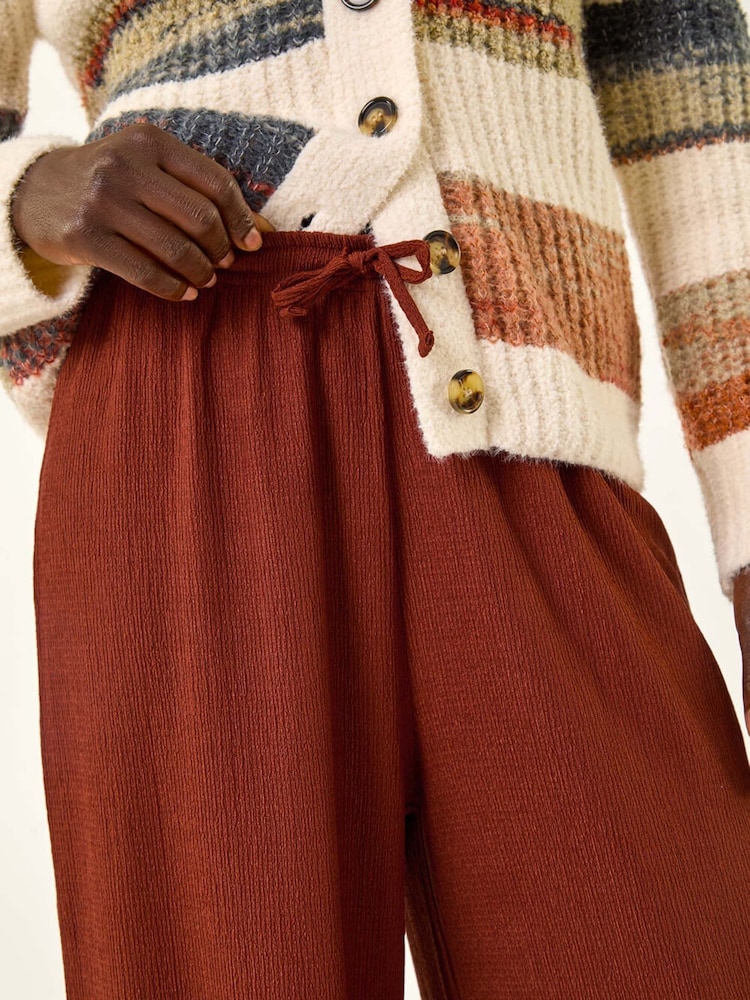 Roman Brown Crinkle Texture Tie Front Trousers - Image 5 of 5