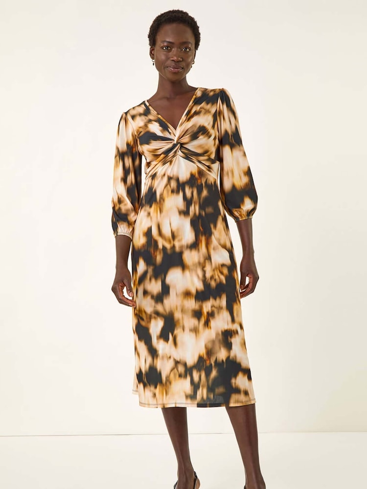 Roman Brown Abstract Twist Front Midi Dress - Image 2 of 5