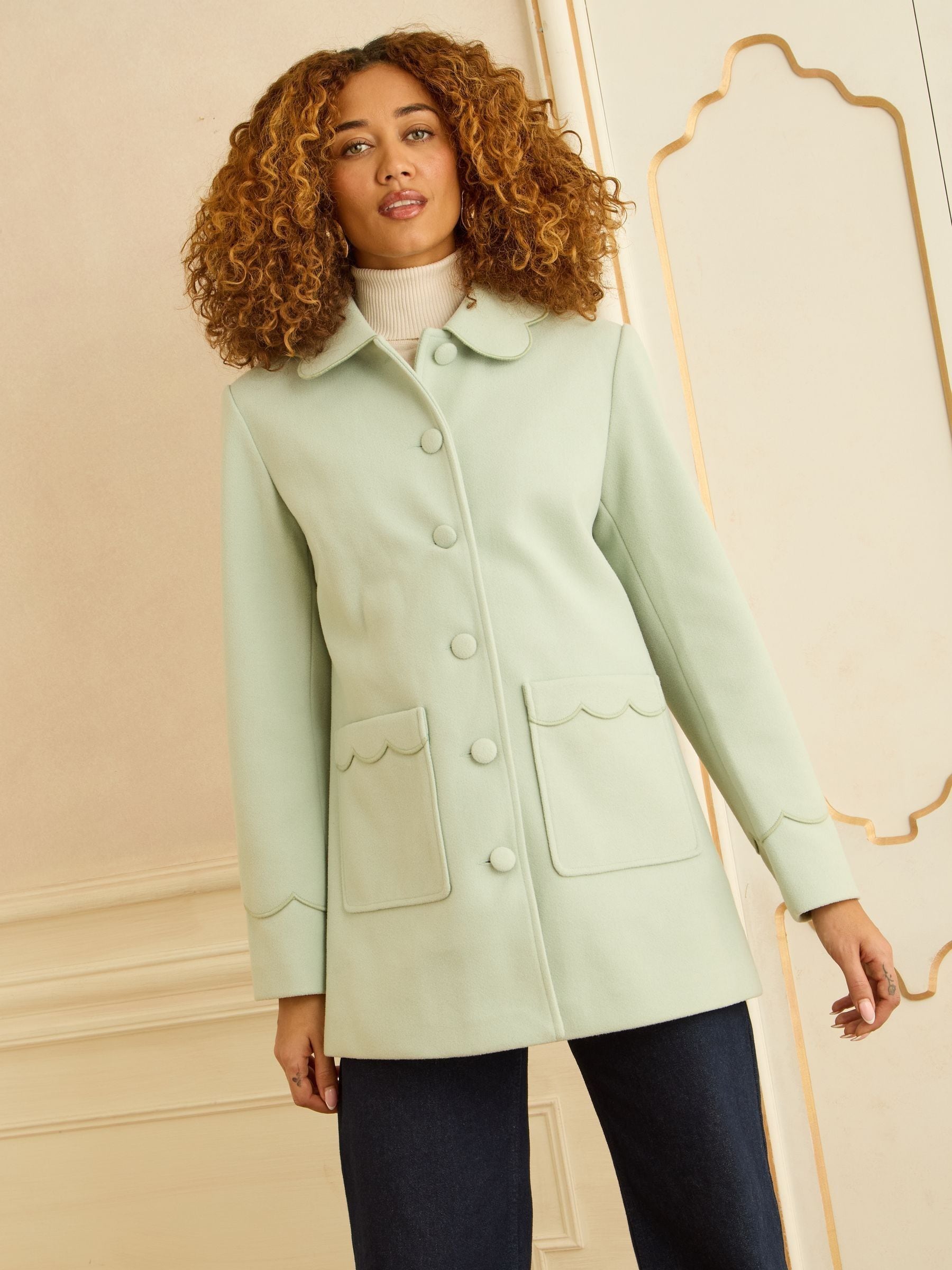 Buy Love & Roses Pistachio Green Mid Length Scallop Trim Dolly