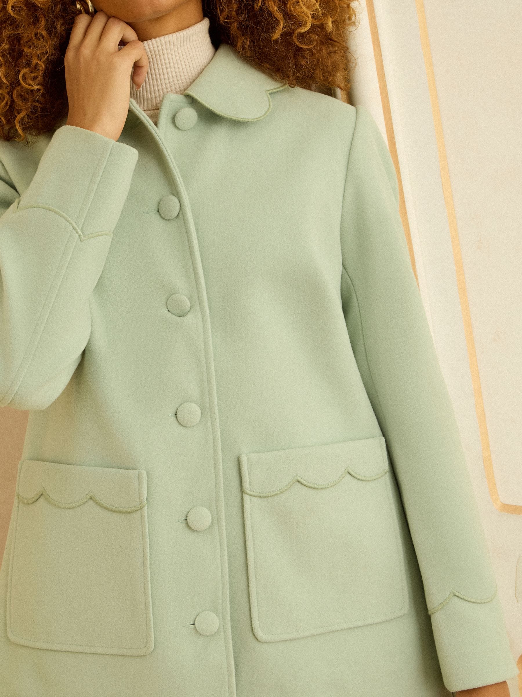 Buy Love & Roses Pistachio Green Mid Length Scallop Trim Dolly