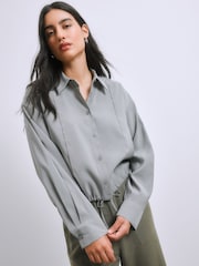 Grey Bomber Shirt with Drawstring Hem - Image 1 of 7