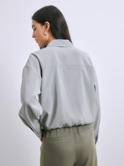 Grey Bomber Shirt with Drawstring Hem - Image 3 of 7