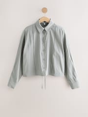 Grey Bomber Shirt with Drawstring Hem - Image 5 of 7