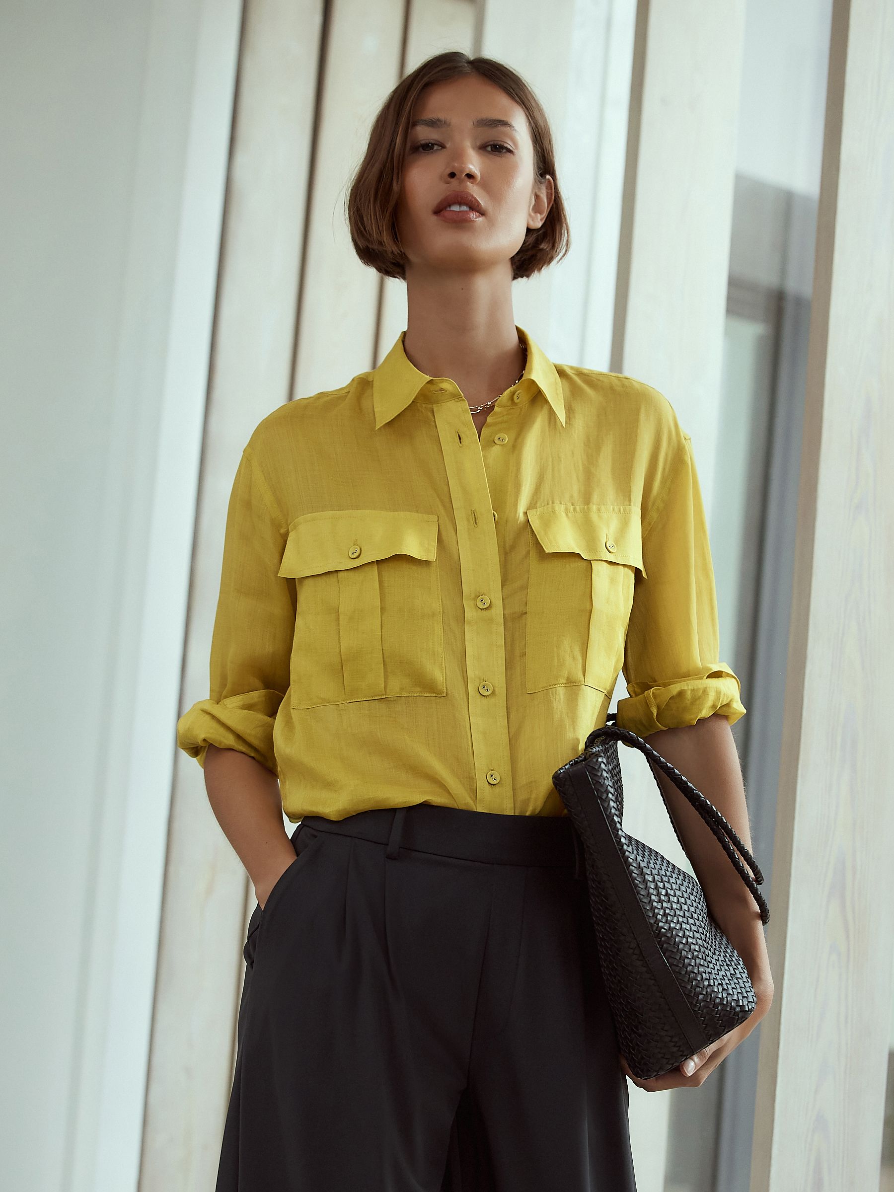 Buy Yellow N. Premium Sheer Utility Long Sleeve Shirt from the