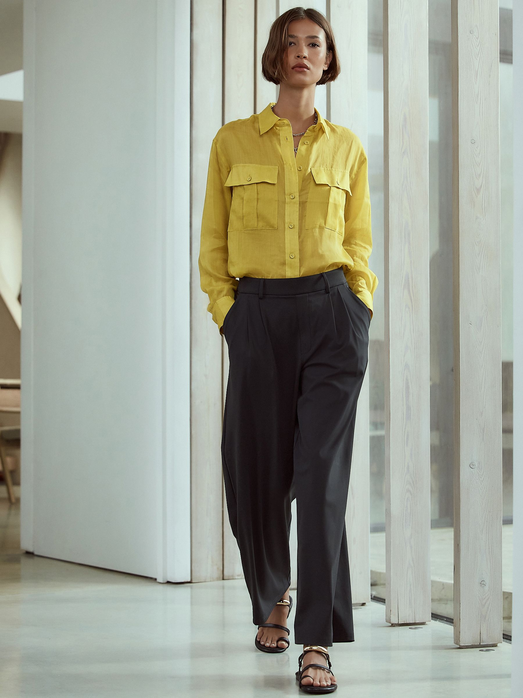 Buy Yellow N. Premium Sheer Utility Long Sleeve Shirt from the