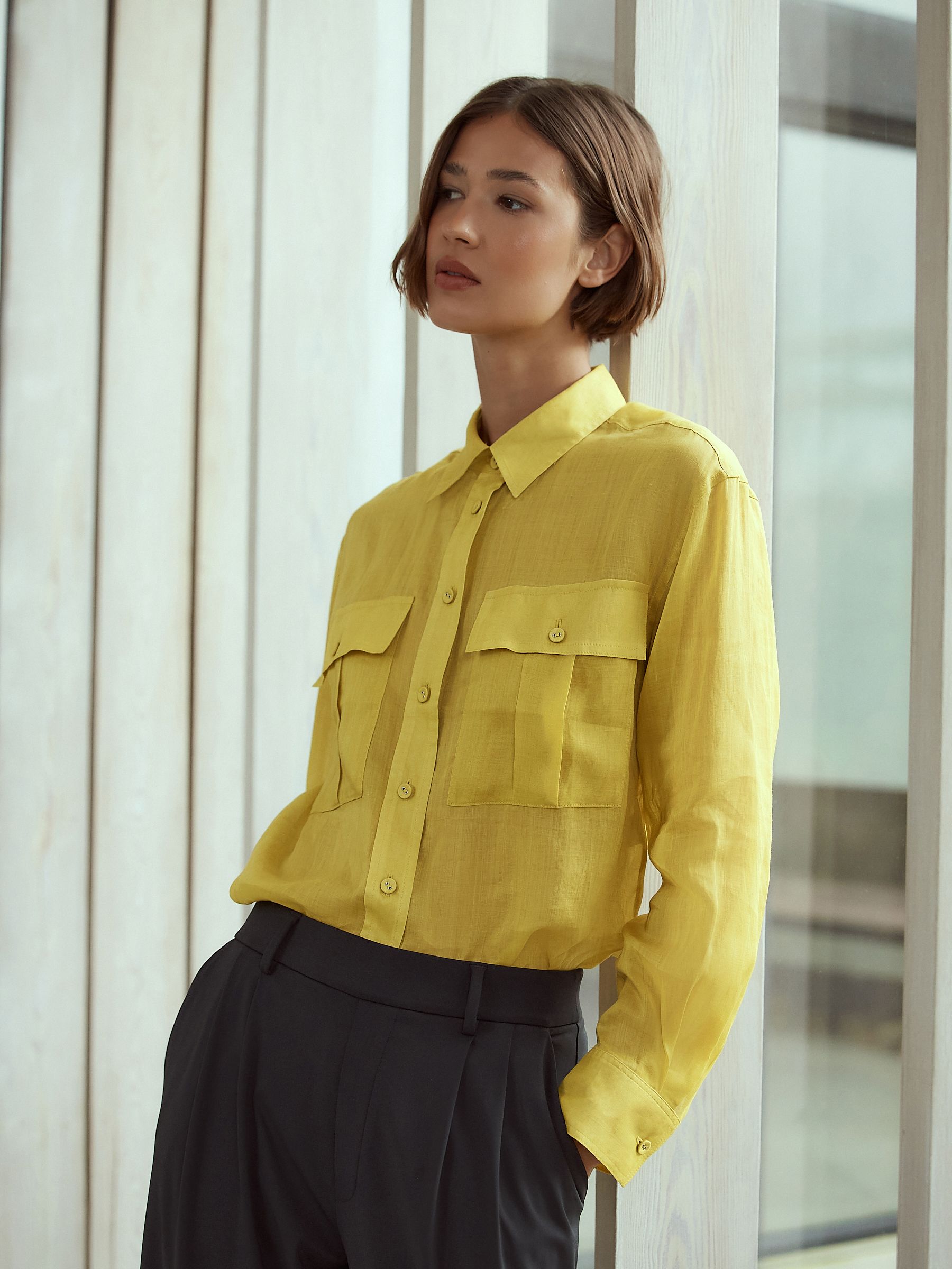Buy Yellow N. Premium Sheer Utility Long Sleeve Shirt from Next Canada