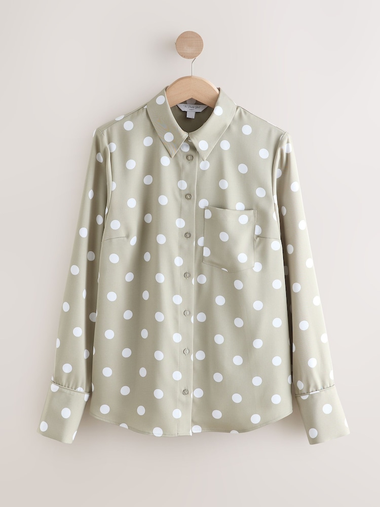 Sage Green Polka Dot Long Sleeve Shirt - Image 1 of 3