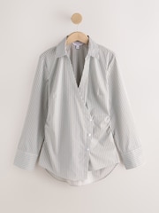 Blue/Brown Stripe Asymmetric Fitted Long Sleeve Shirt - Image 4 of 6