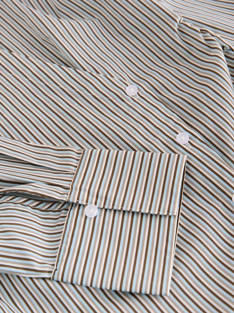 Blue/Brown Stripe Asymmetric Fitted Long Sleeve Shirt - Image 8 of 8
