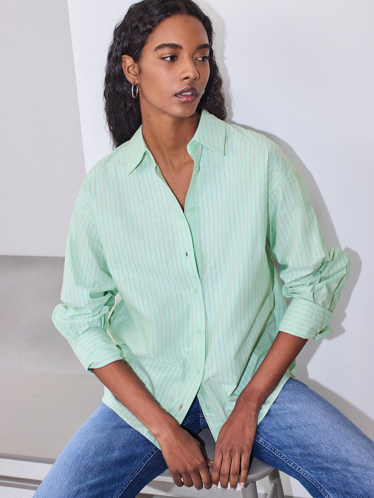 Mint Green/Orange Oversized Boyfriend Shirt - Image 1 of 8 Mint Green/Orange Oversized Boyfriend Shirt - Image 1 of 8