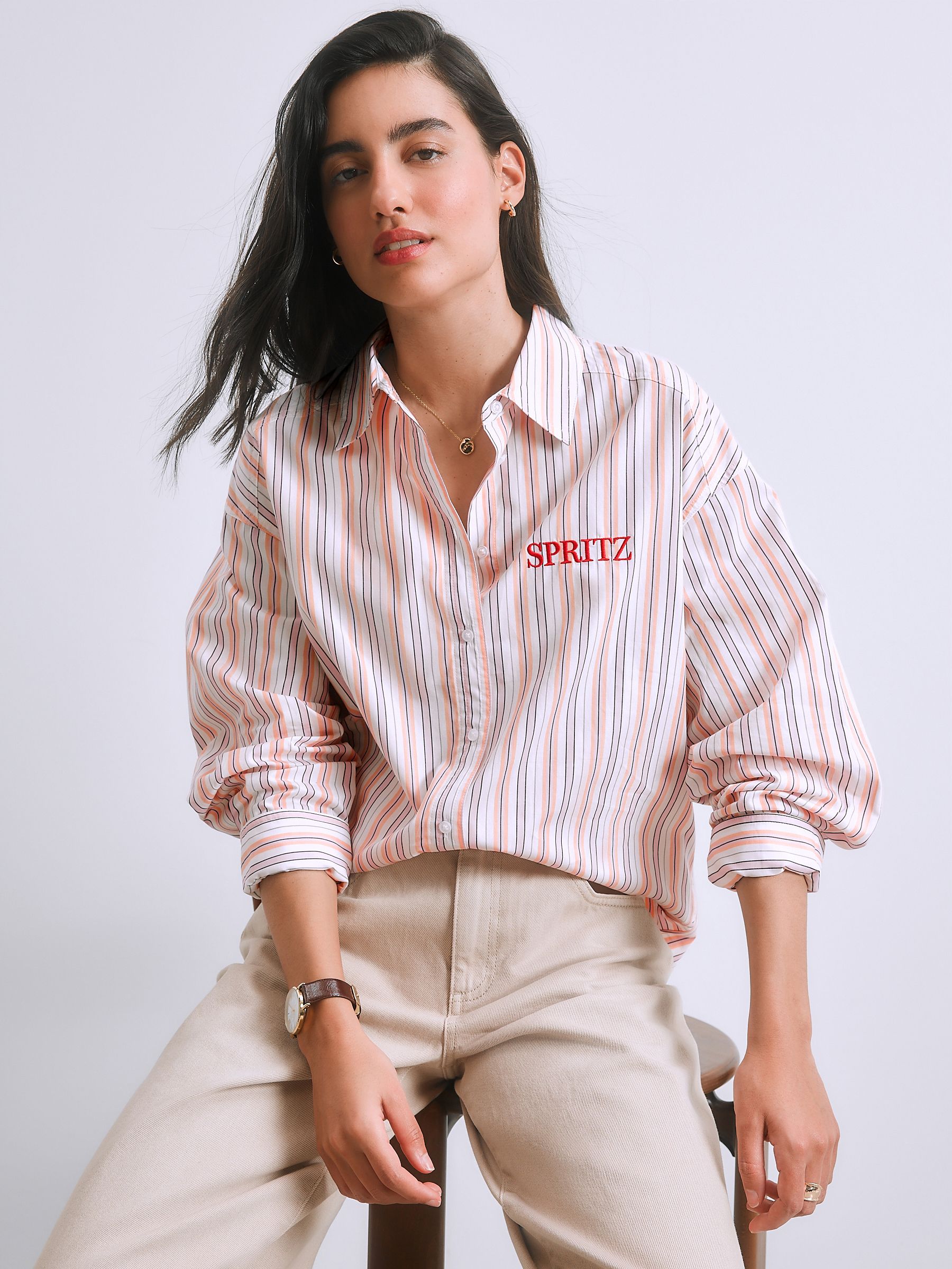Buy Betty Boop Graphic Pink Stripe Oversized Boyfriend Shirt from