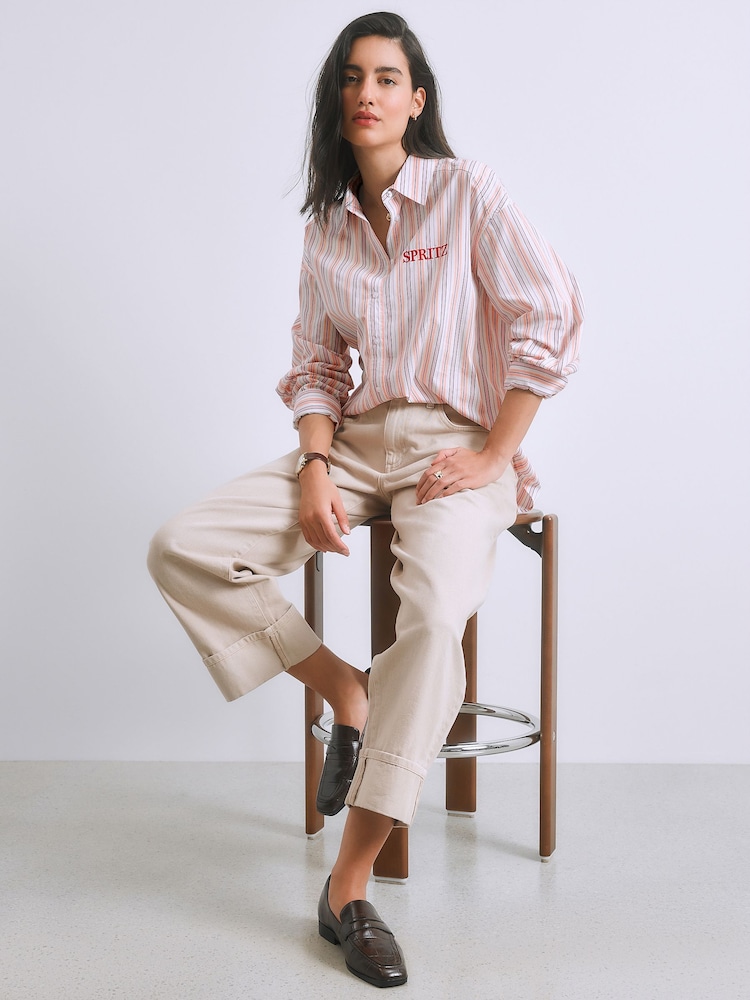 Betty Boop Print Pink Stripe Oversized Boyfriend Shirt - Image 2 of 5